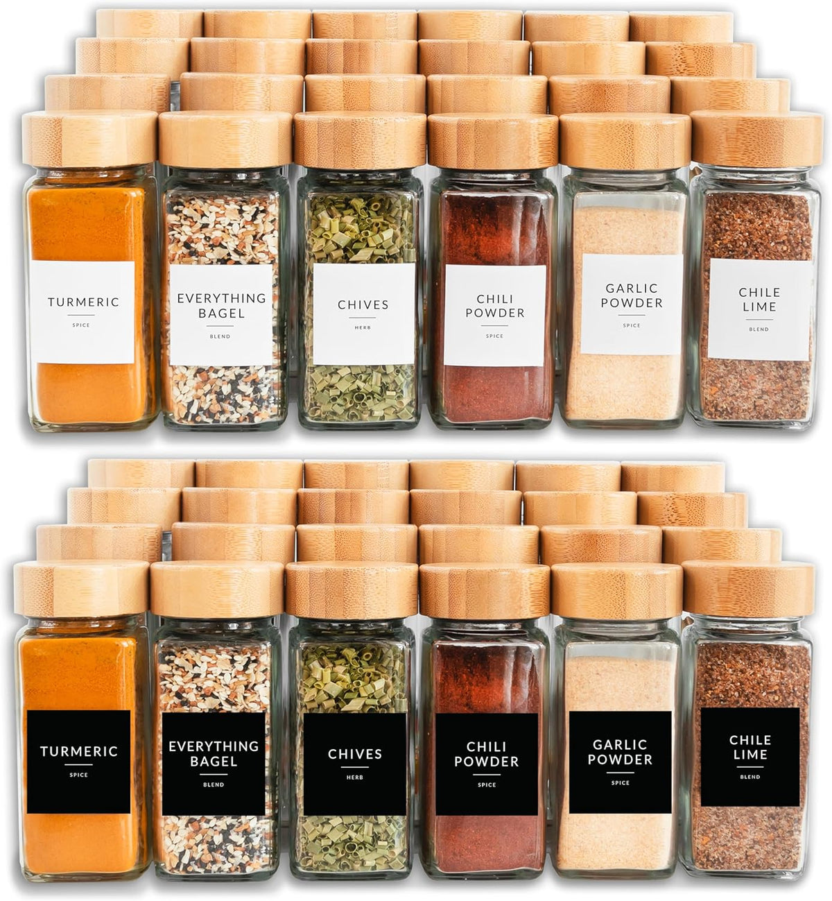 24 Glass Spice Jars with Bamboo Lids and Labels Y6229
