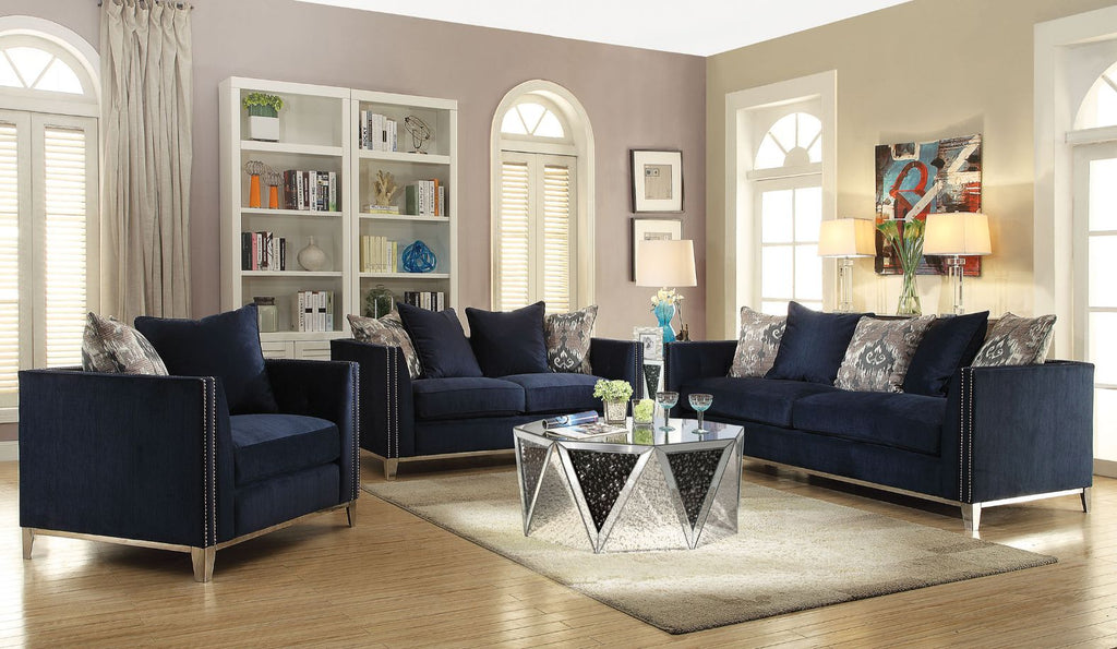 Blue Fabric Sofa with 5 Pillows V459619