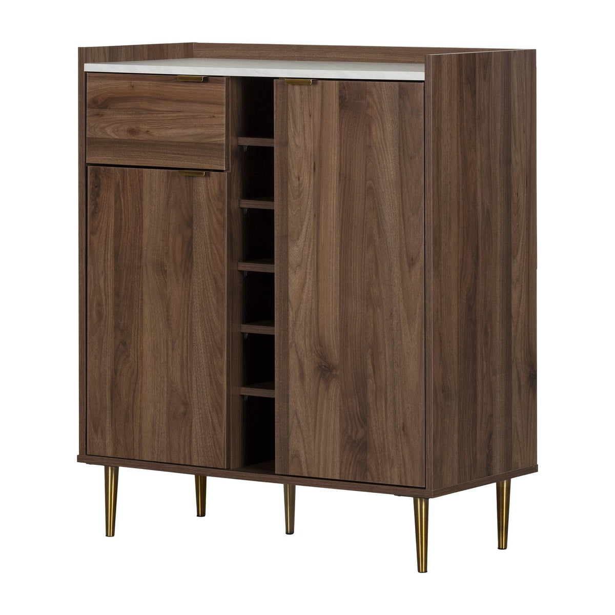 Buffet with Storage in Natural Walnut and Faux Carrara Marble E4949