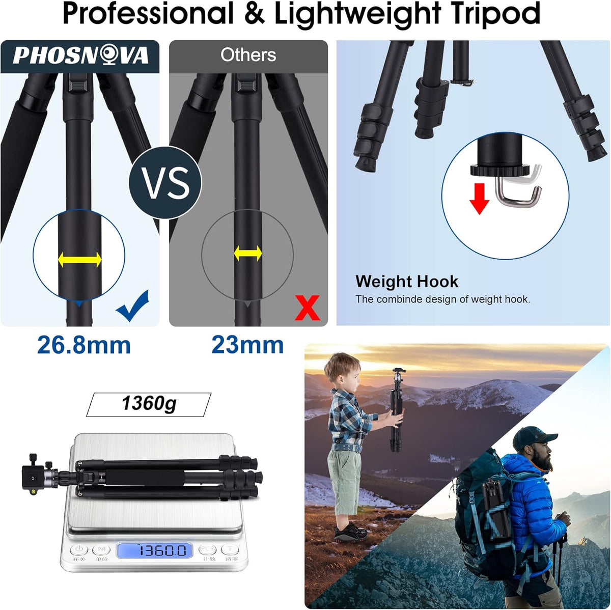 Compact Aluminum Camera Tripod 62 with 360 Degree Ball Head F4010