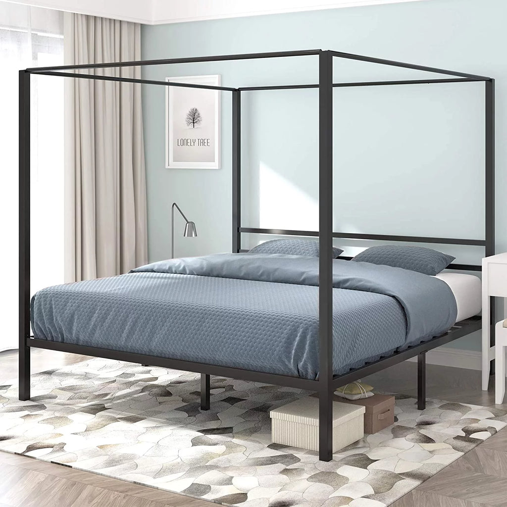 Queen Size Black Metal Canopy Bed Frame with Headboard X30077