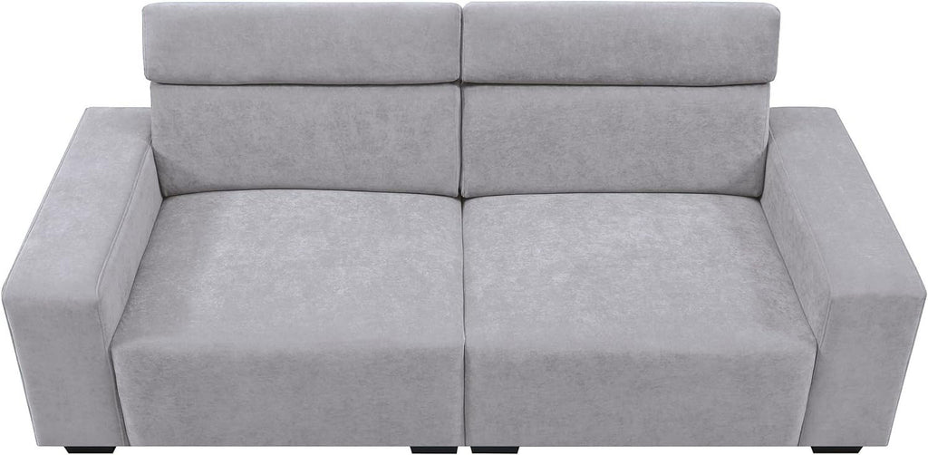 Light Grey Velvet Upholstered Sofa with Adjustable Headrests N933794