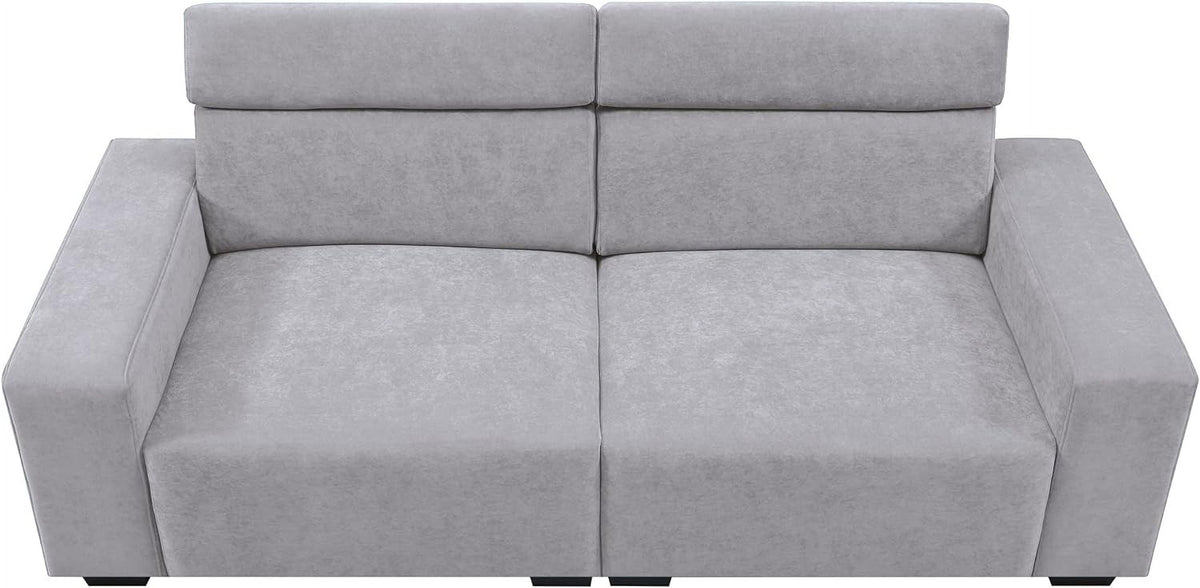 Light Grey Velvet Upholstered Sofa with Adjustable Headrests N933794