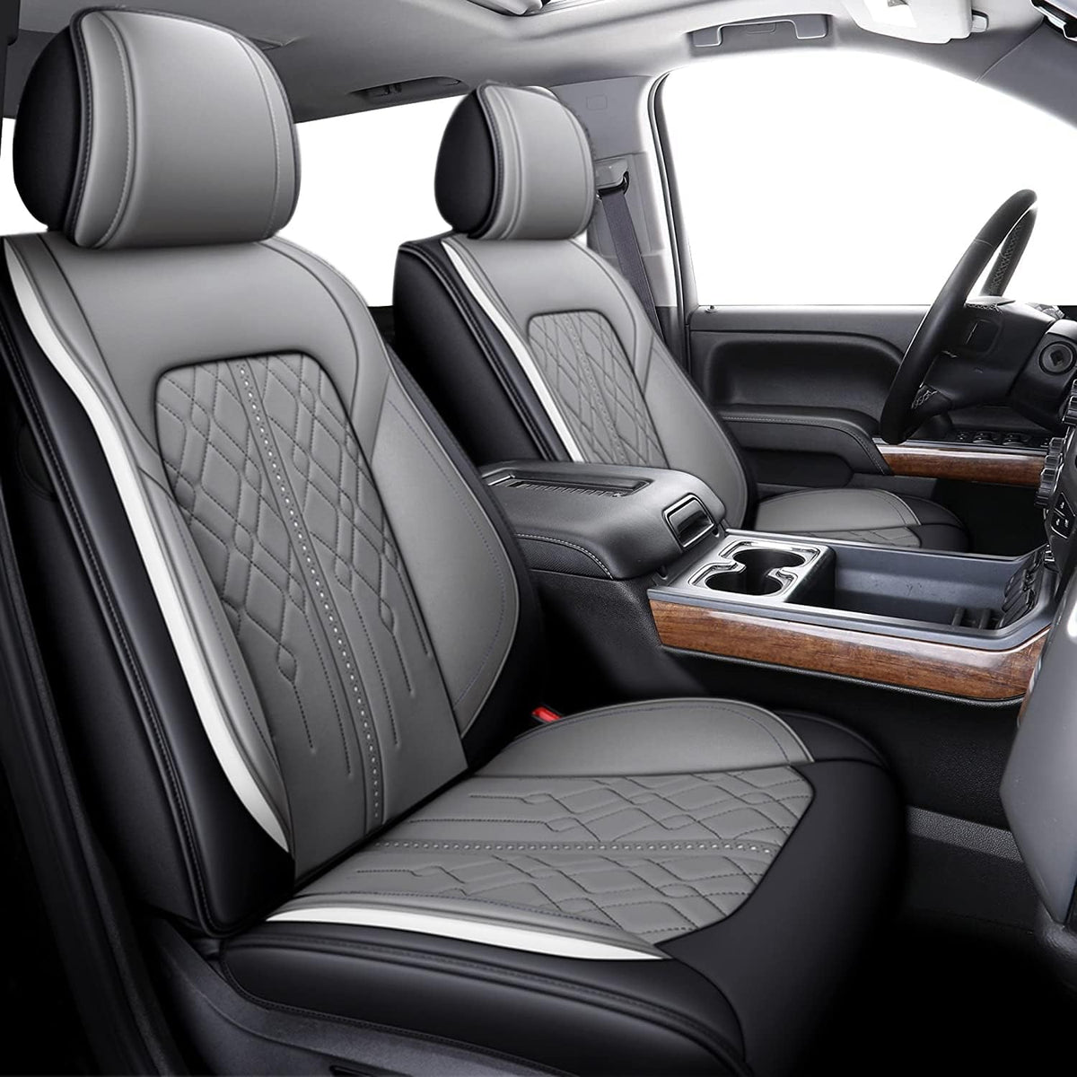 Gray Waterproof Leather Full Set Car Seat Covers Y103319