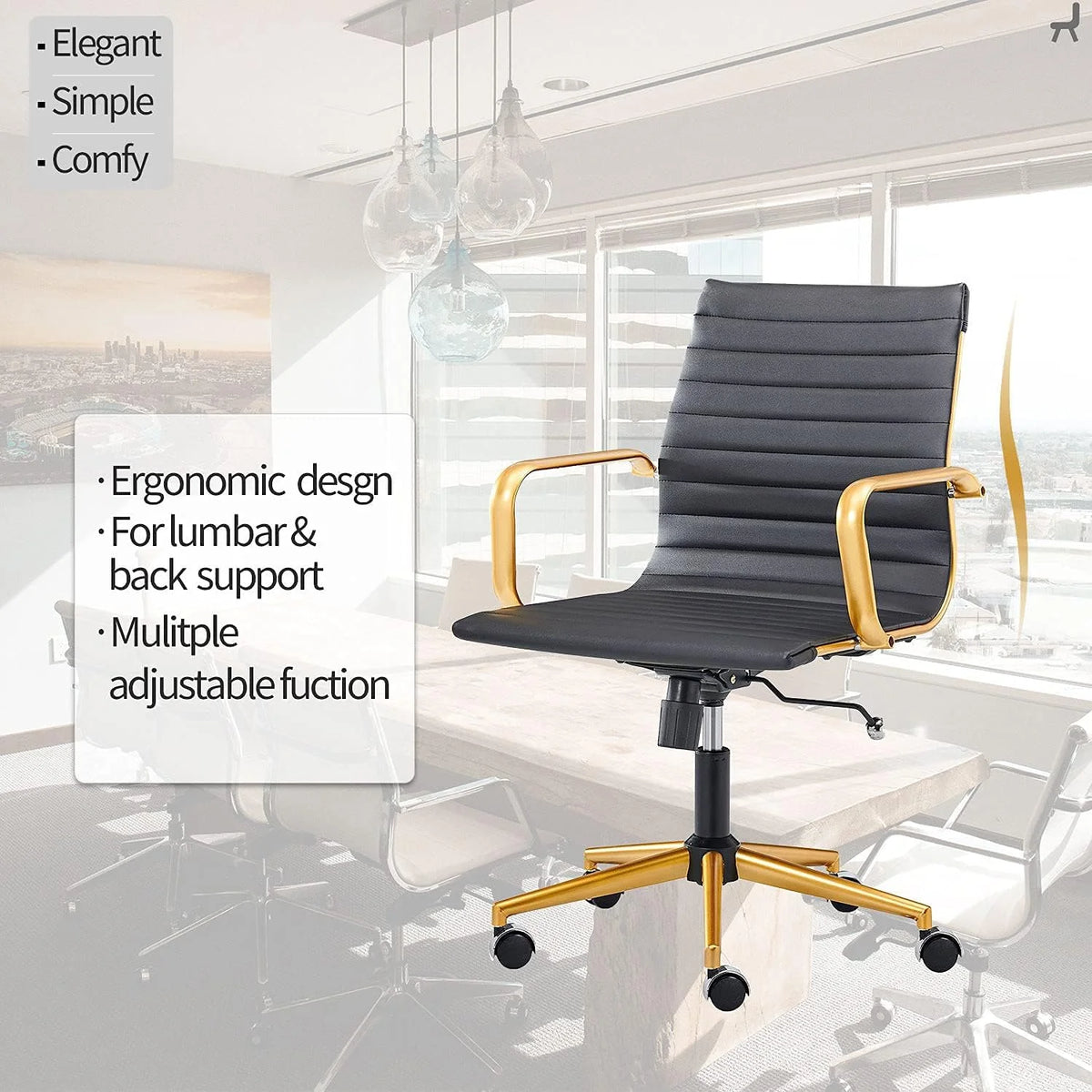 Black Ergo Office Chair with Back Support and Caster Wheels 320Lbs L636715