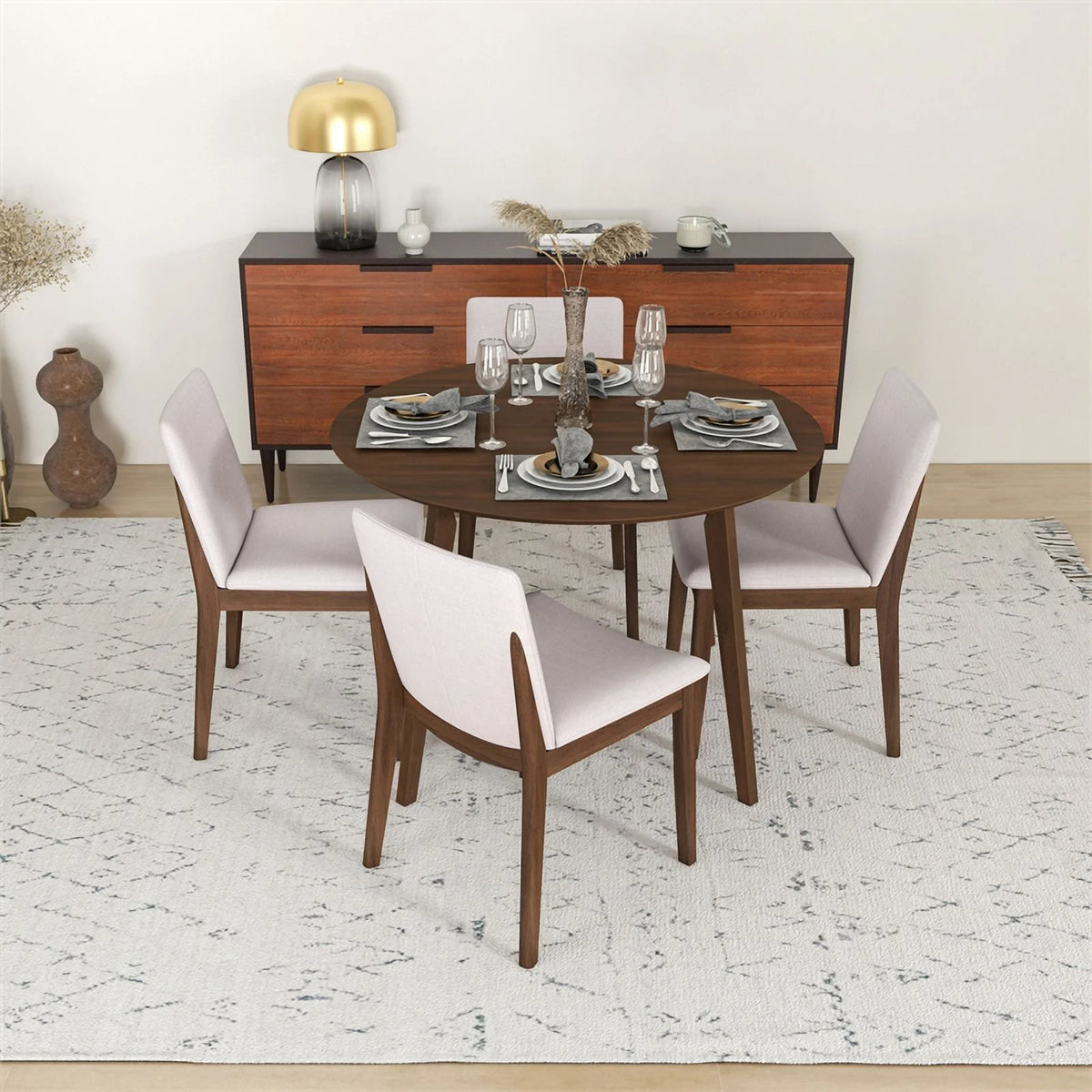 Solid Wood Walnut 5 Piece Dining Room Set S98210