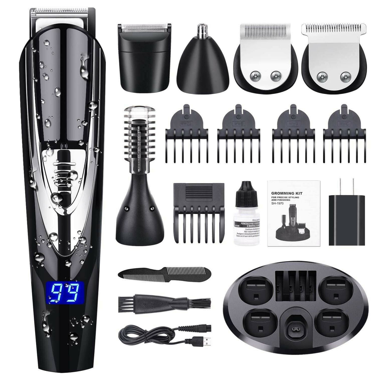 Cordless 10 in 1 Beard Trimmer Hair Clippers Grooming Kit V947