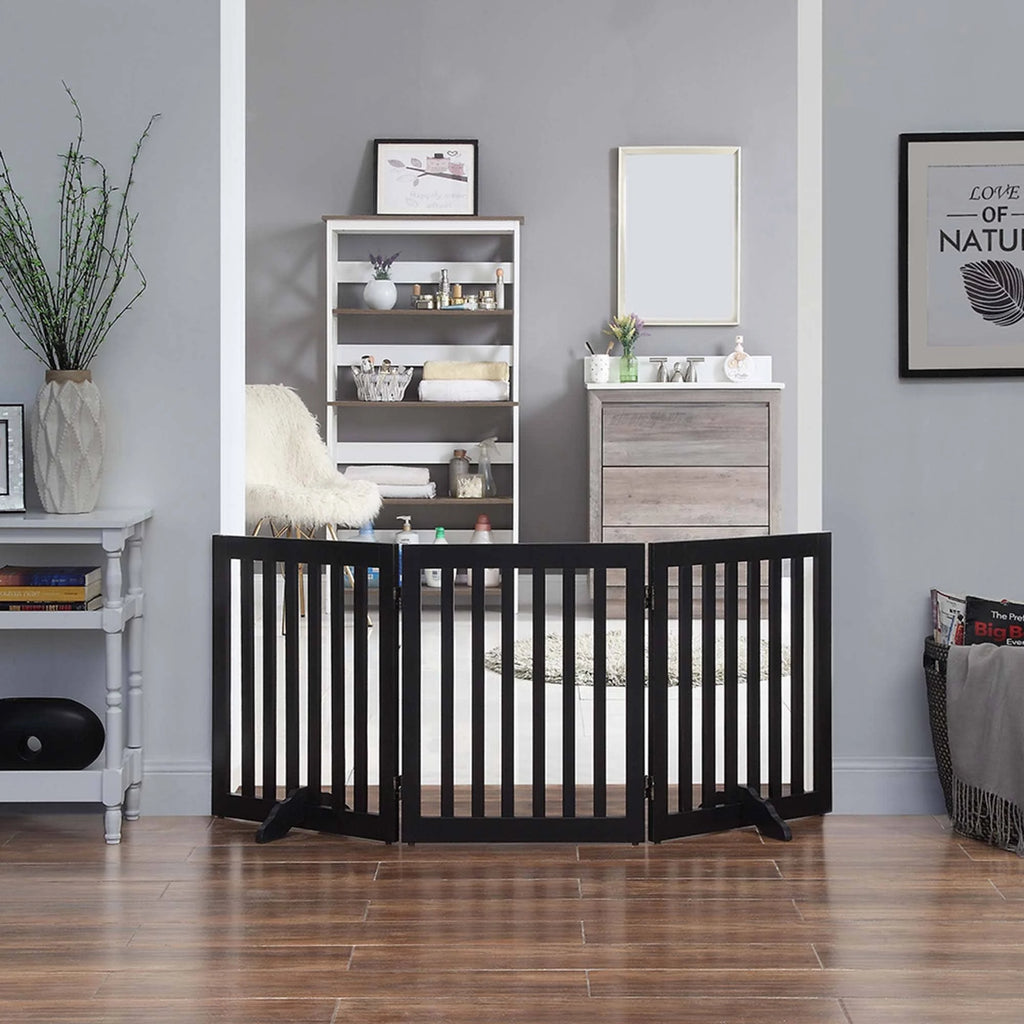 Black Freestanding Wooden Dog Gate Z748454