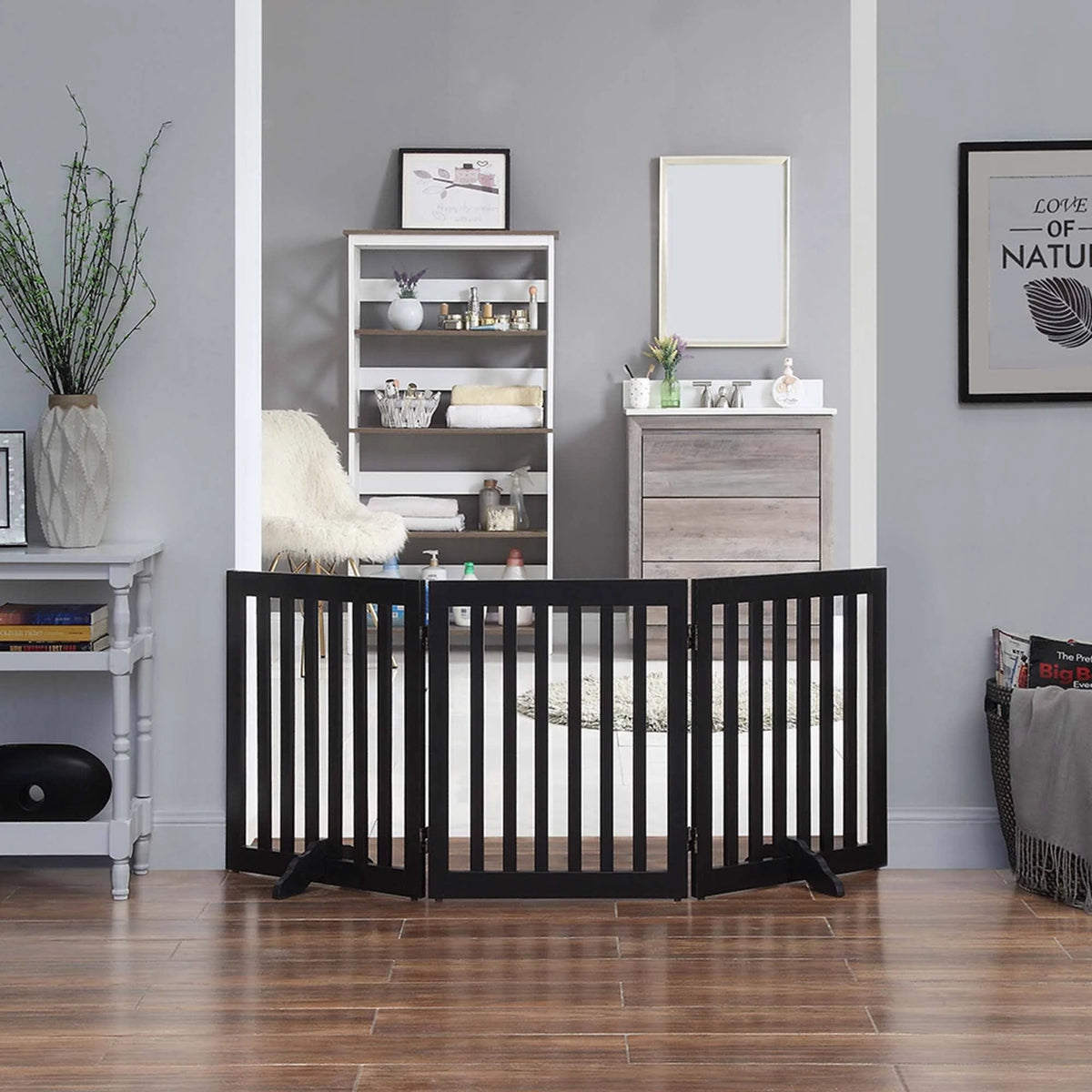 Black Freestanding Wooden Dog Gate Z748454