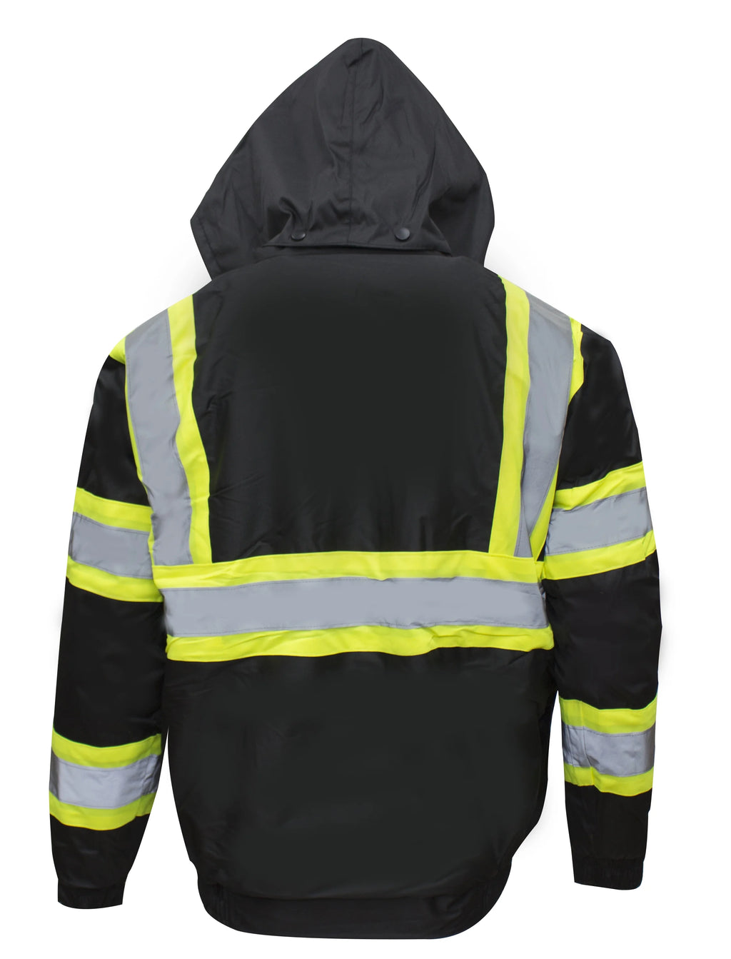 Black Safety Bomber Jacket with Detachable Hood P8694