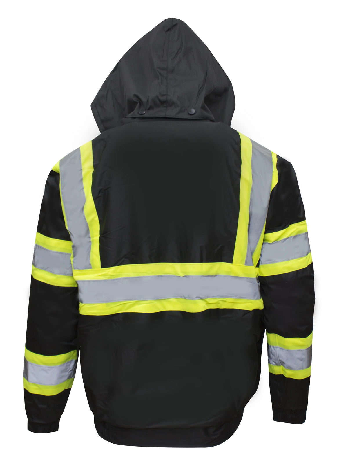 Black Safety Bomber Jacket with Detachable Hood P8694