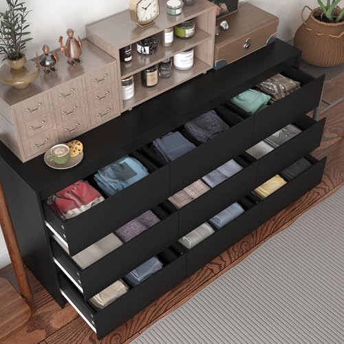 Black 9 Drawer Wood Dresser U528