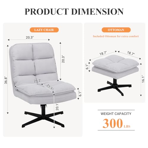 Light Gray Velvet Swivel Accent Chair with Ottoman X90822