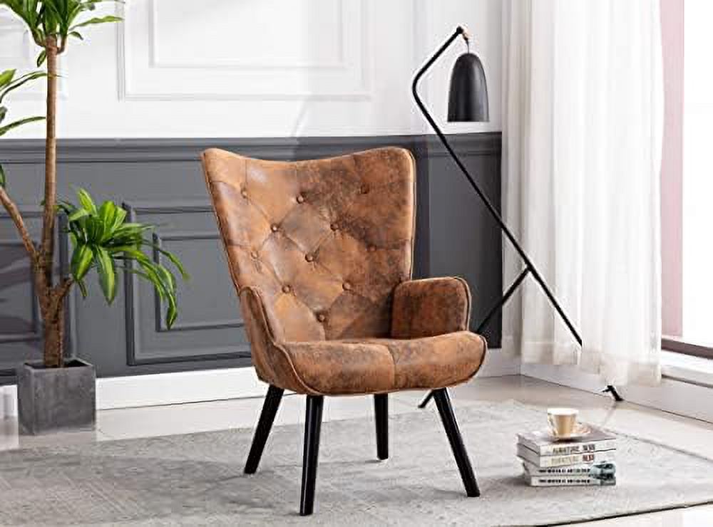 Microfiber Cushioned Wingback Armchairs Set D6502
