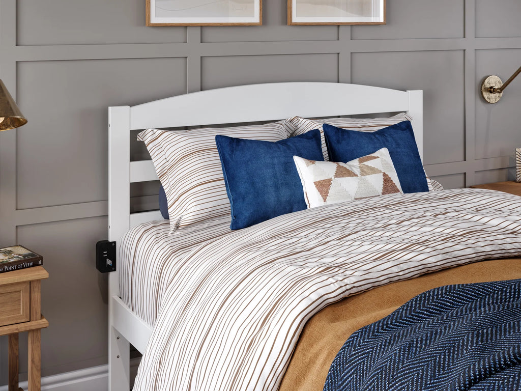 White Full Wood Platform Bed with Headboard and 2 Storage Drawers I52924