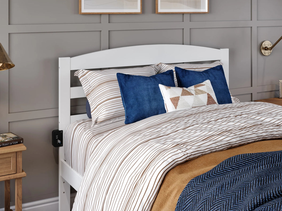 White Full Wood Platform Bed with Headboard and 2 Storage Drawers I52924