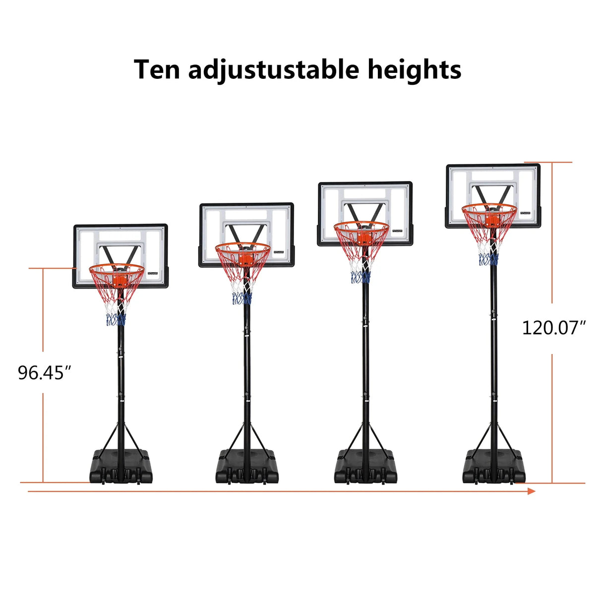 10 ft Adjustable Portable Basketball Hoop X496327