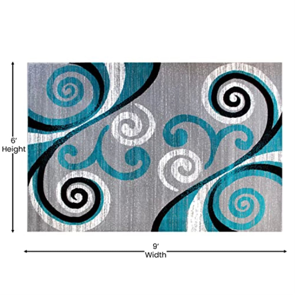 Black White Grey Turquoise 6' x 9' Area Rug U7158