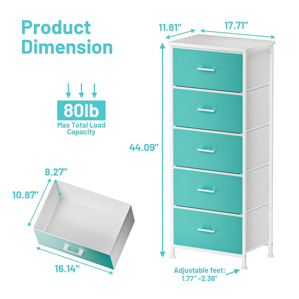 5 Drawer Dresser with Fabric Bins S552552
