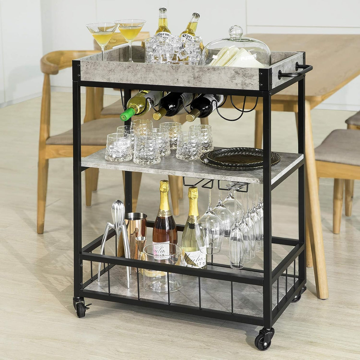 Rustic Mobile Wood Metal Serving Cart C946945