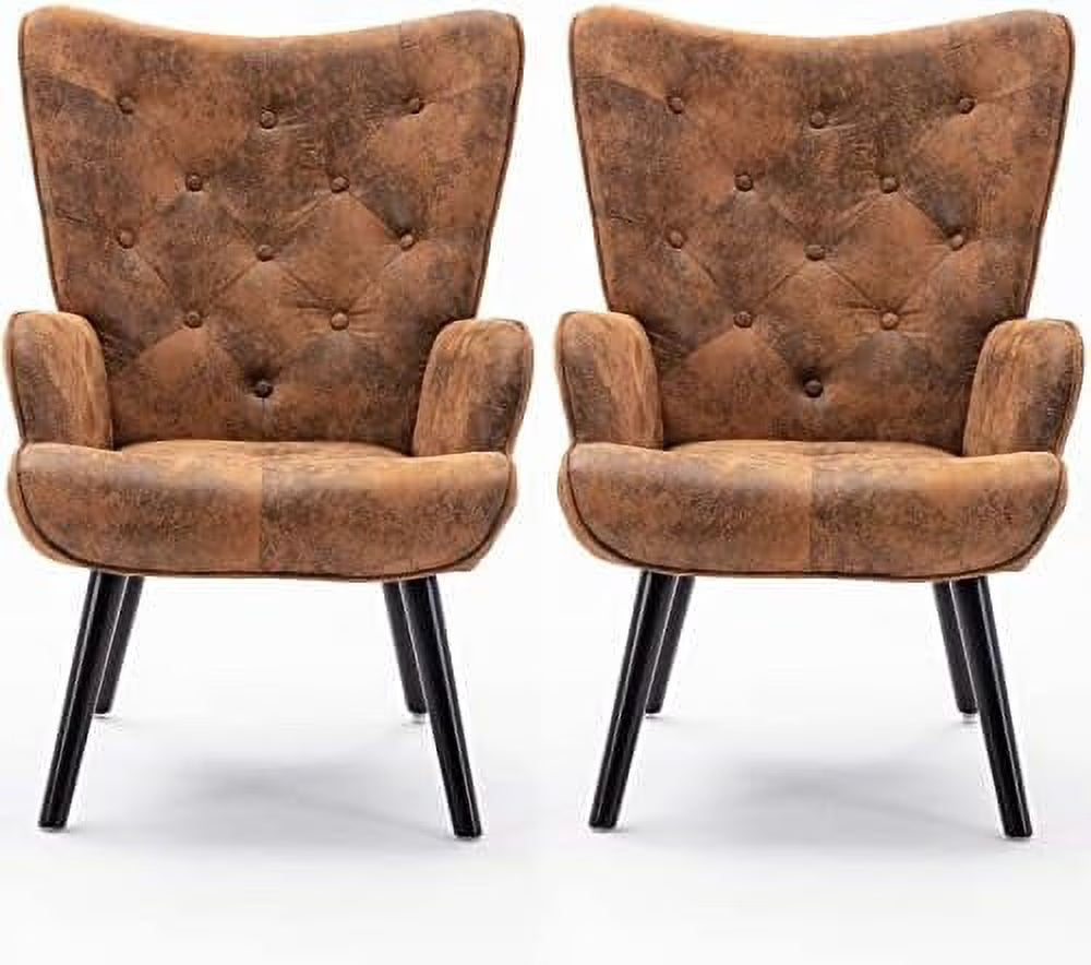 Microfiber Cushioned Wingback Armchairs Set D6502