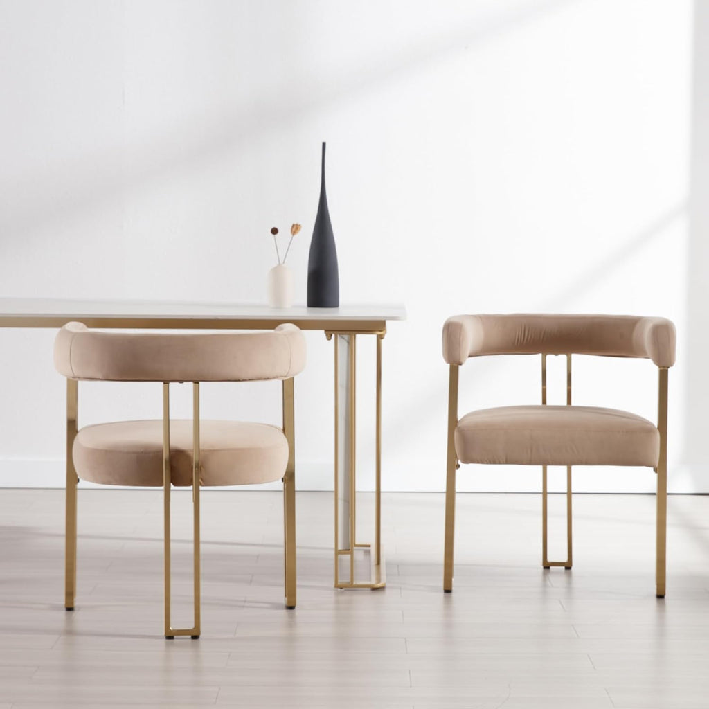 Set of 6 Velvet Khaki Dining Chairs O400472