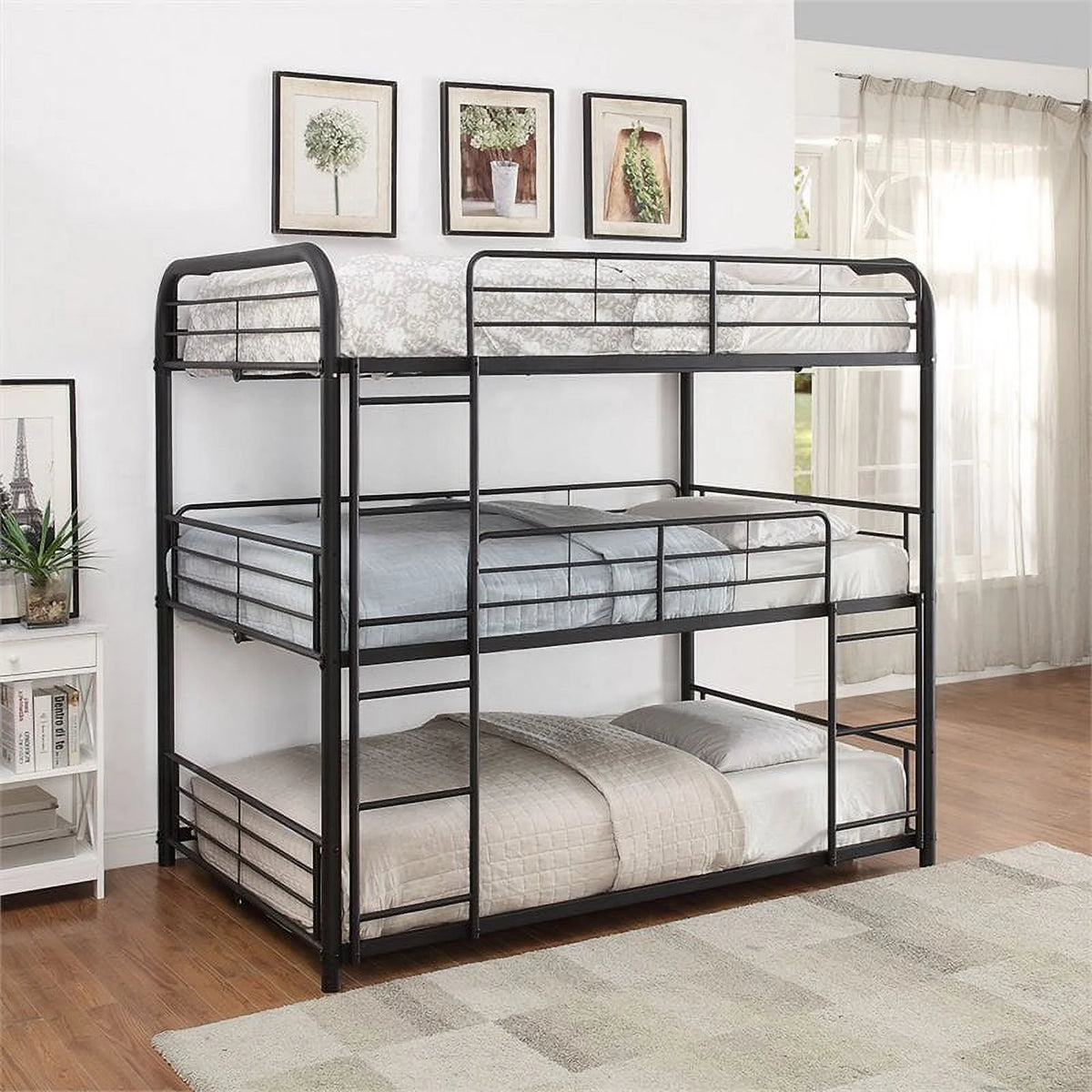 Full Triple Metal Bunk Bed in Sandy Black I841622