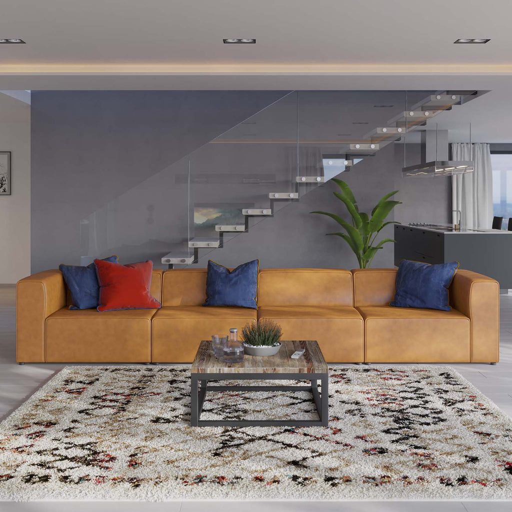 Tan Faux Vegan Leather Sectional Sofa Set A53150