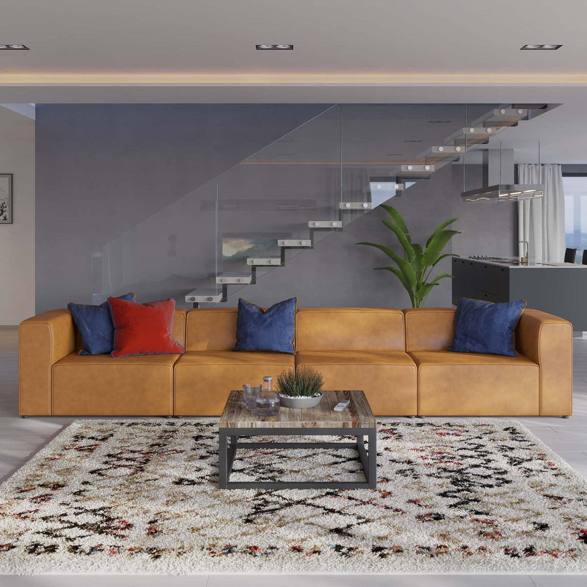 Tan Faux Vegan Leather Sectional Sofa Set A53150