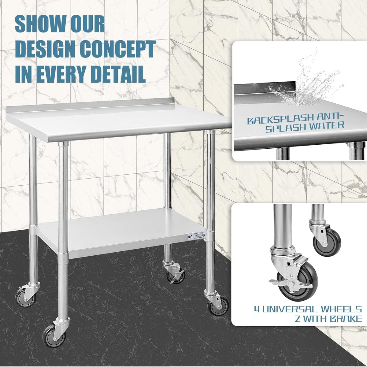 Stainless Steel Table with Caster Wheels T2382