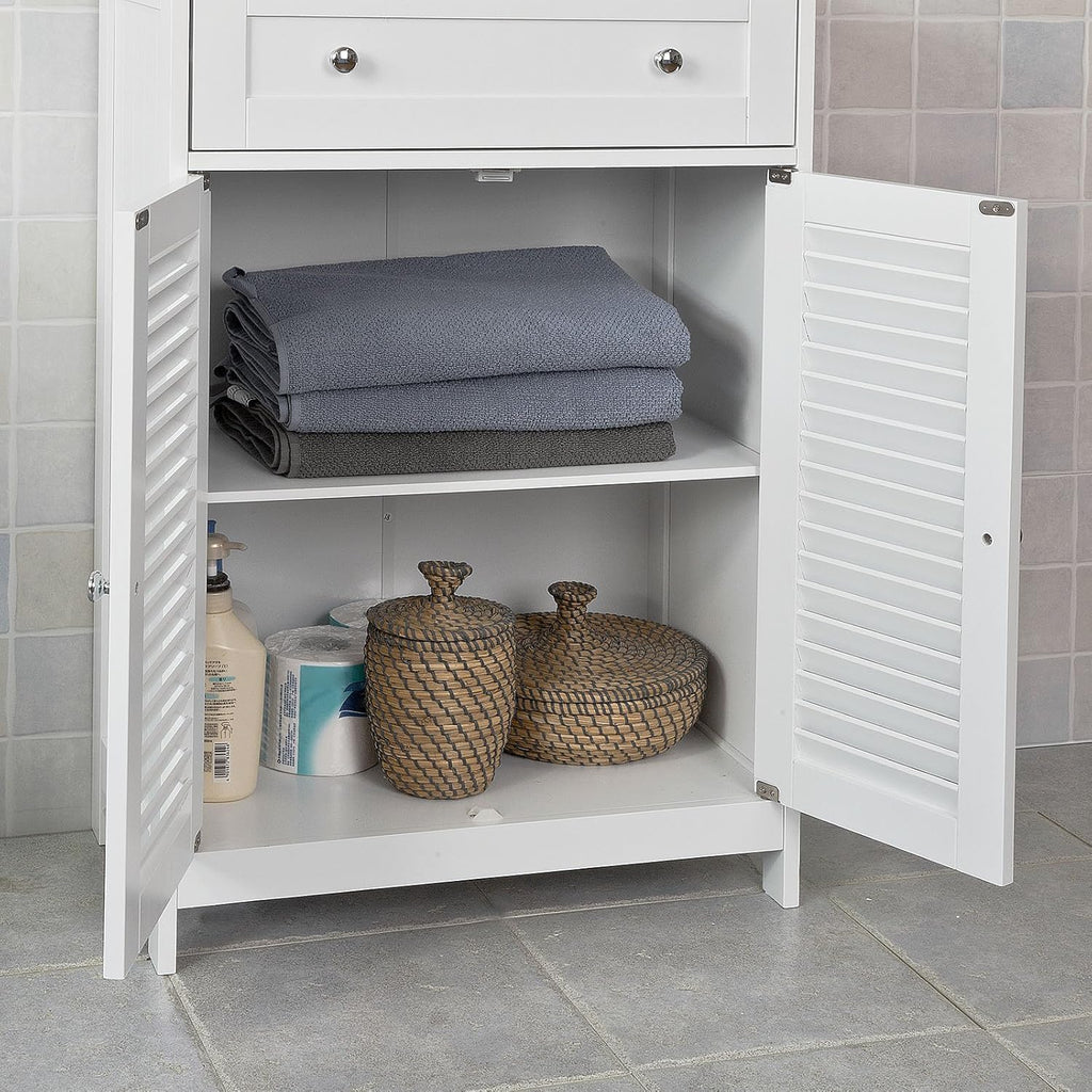 White Bathroom Storage Cabinet with Drawer and Adjustable Shelf D4181