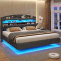 King Size Upholstered Platform Bed Frame with Storage Headboard and LED Lights S294