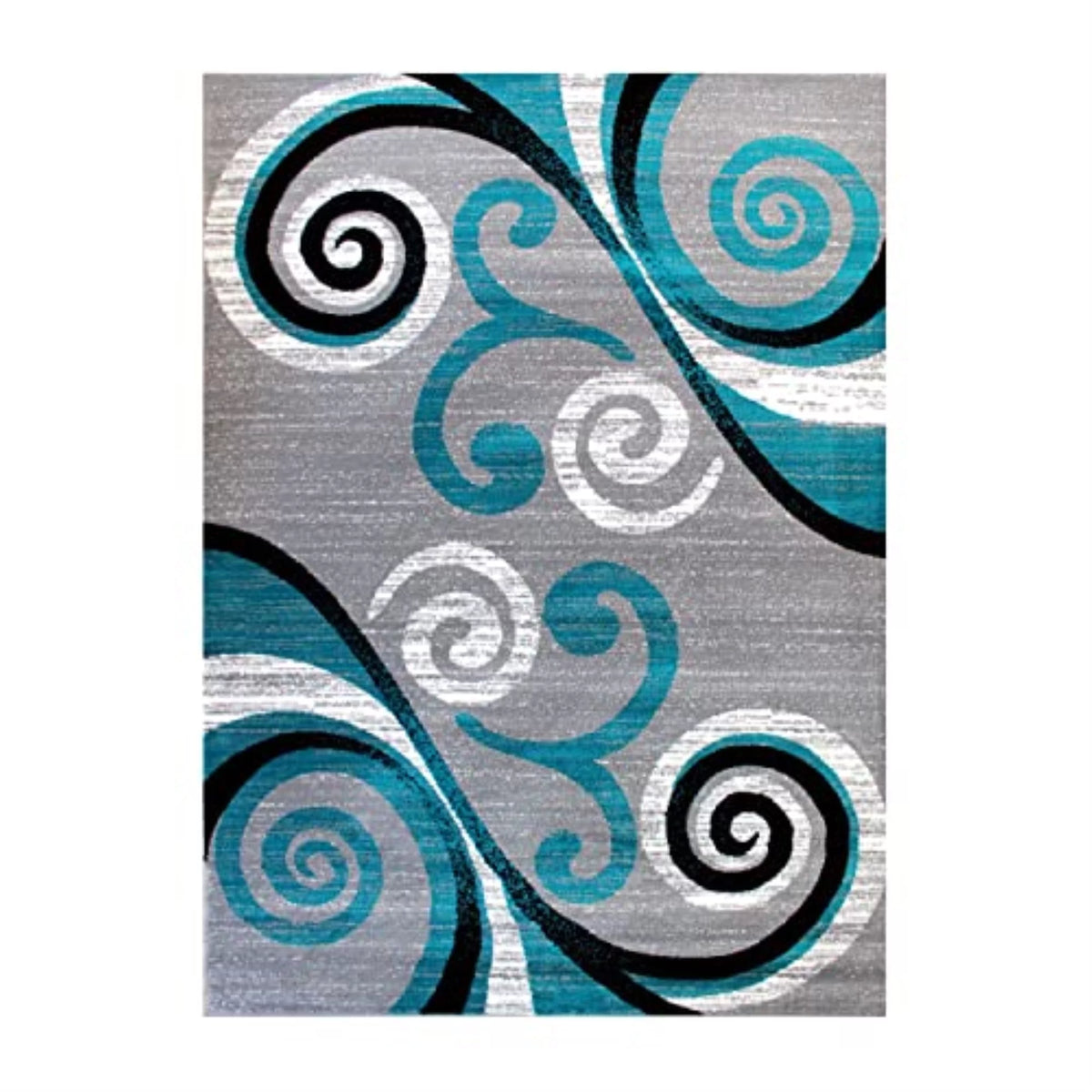 Black White Grey Turquoise 6' x 9' Area Rug U7158