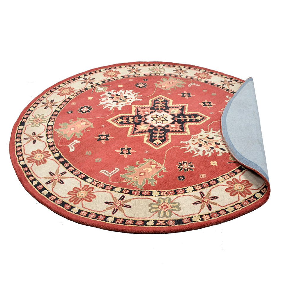 10'x10' Round Red Cream Hand Tufted Wool Area Rug S115