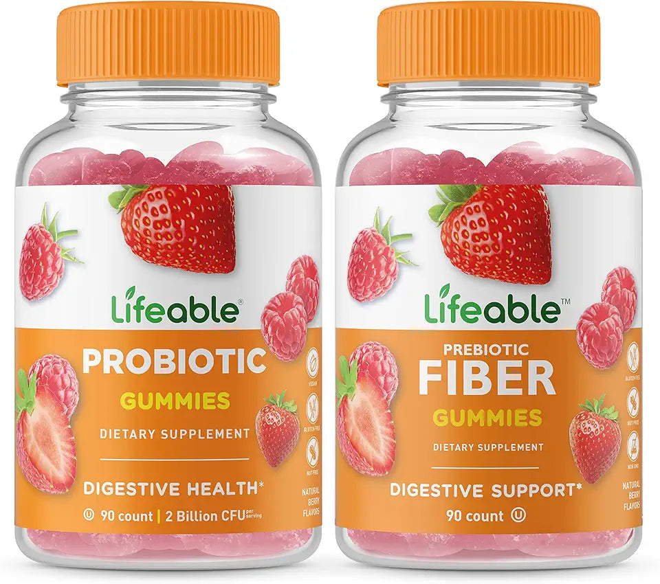 Probiotic 2 Billion CFU Prebiotic Fiber 5g Gummies Gluten Free Chewable X574753