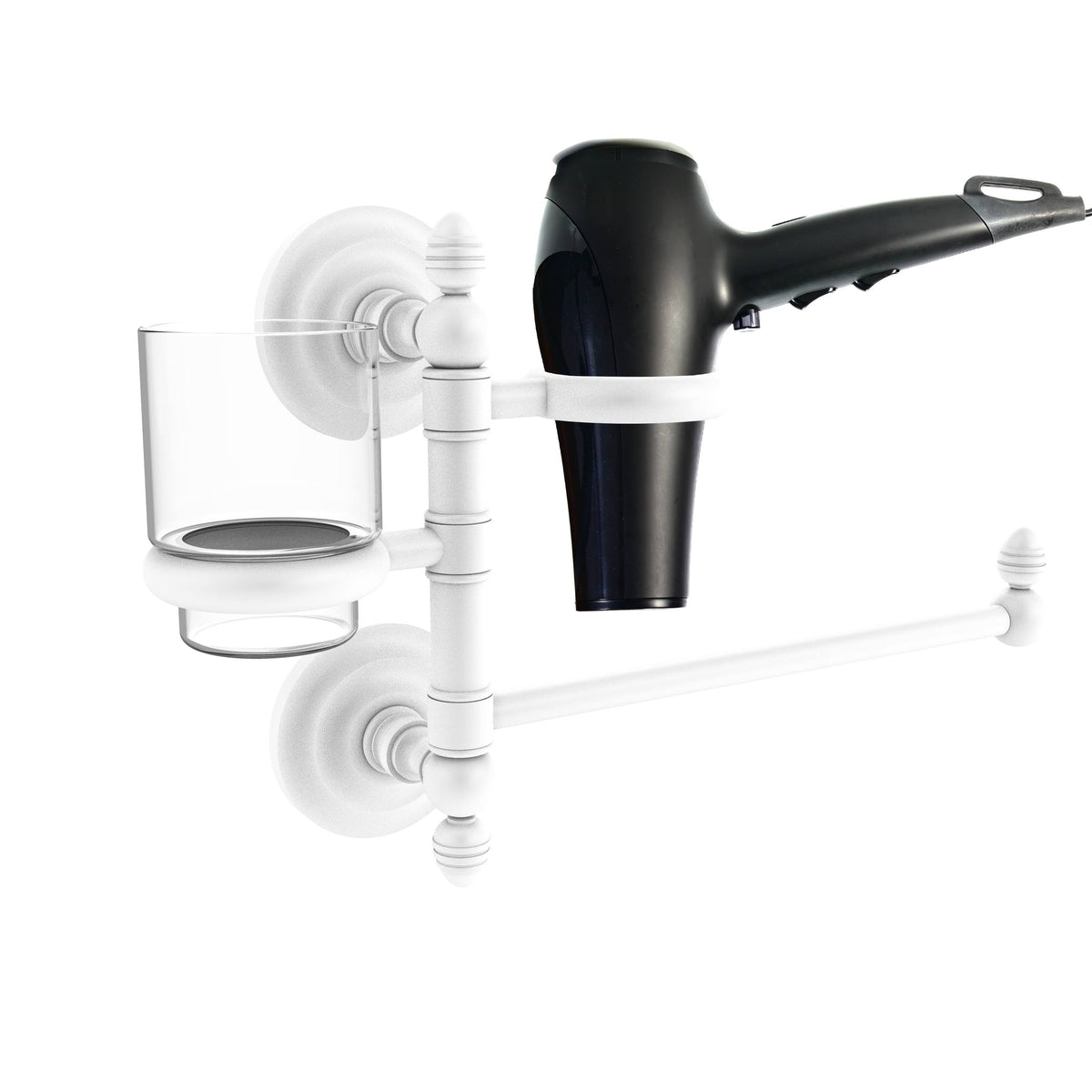 Matte White Hair Dryer Holder and Organizer C441