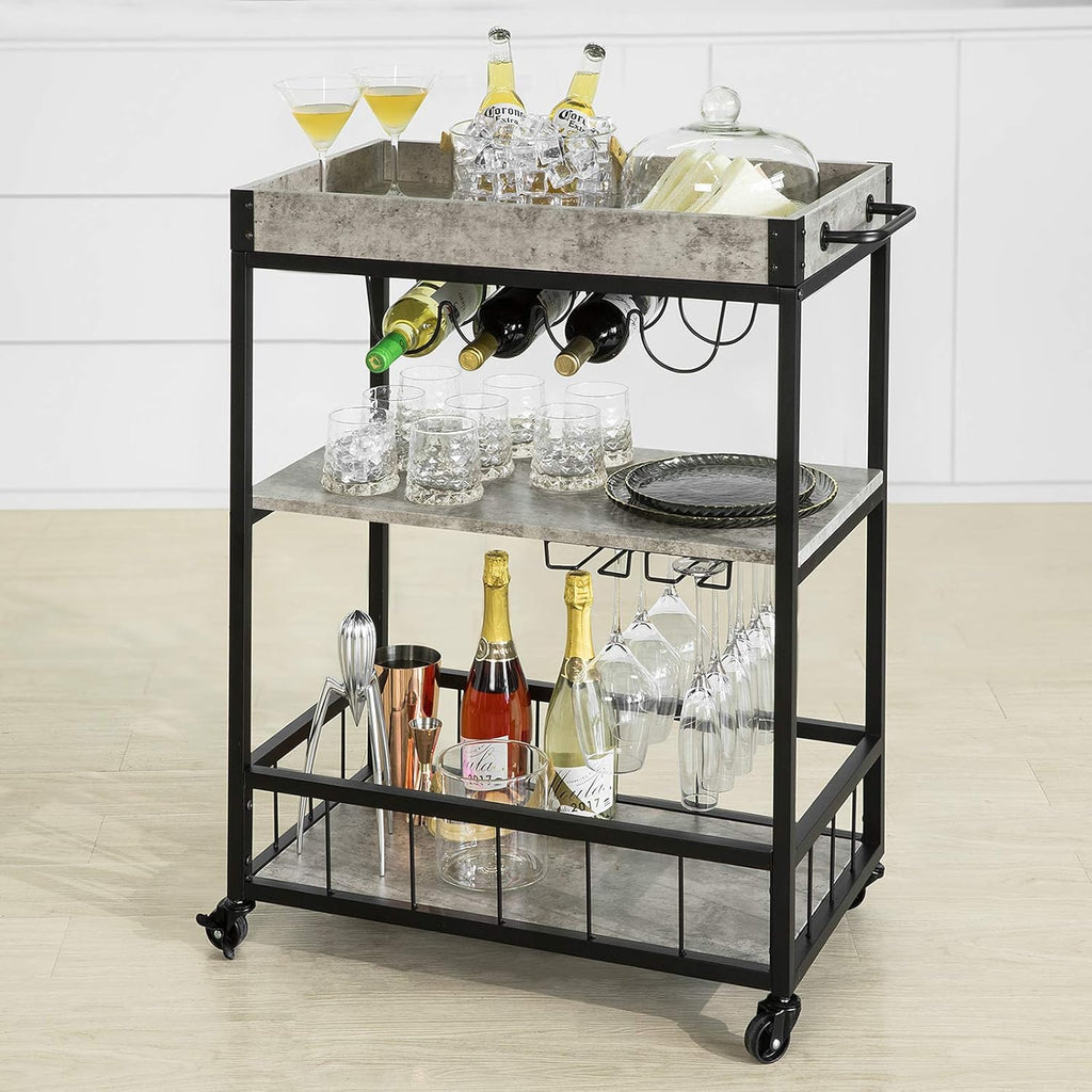 Rustic Mobile Wood Metal Serving Cart C946945