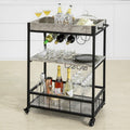 Rustic Mobile Wood Metal Serving Cart C946945