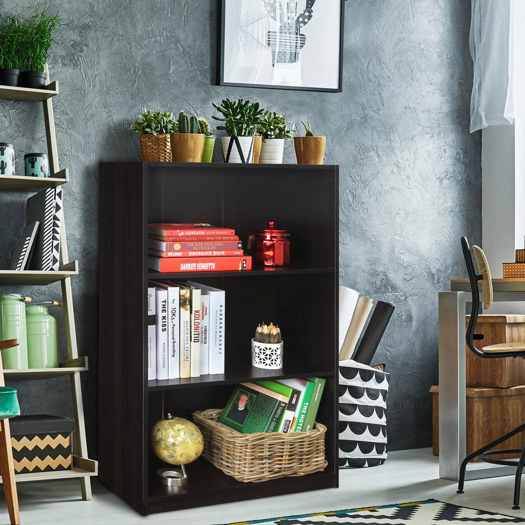 3-Tier Espresso Bookcase Storage Shelves J47228