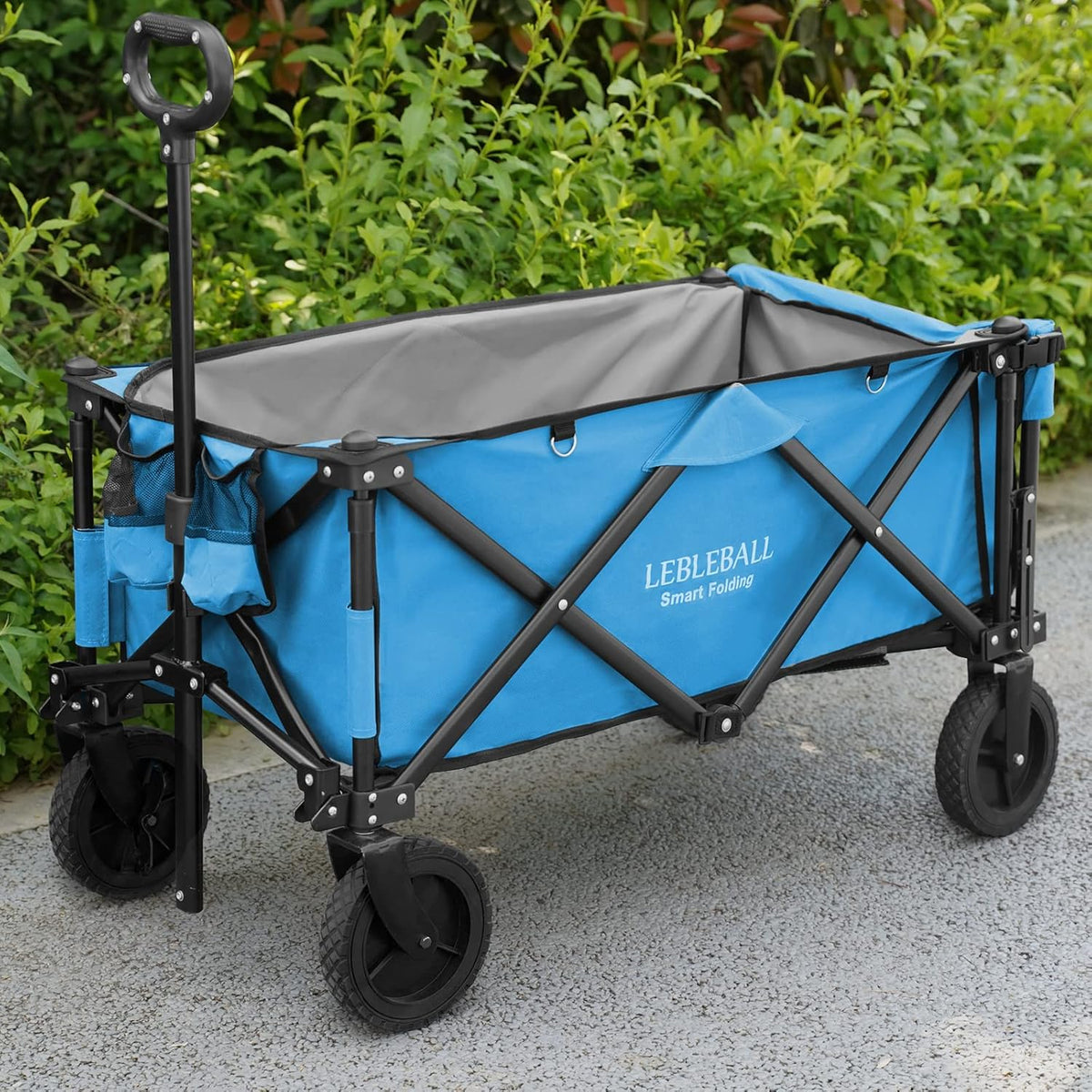Folding Wagon Cart with Storage Bags and Wheels, Navy Blue X325