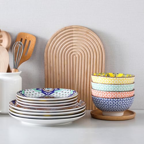 12 Pieces Black and White Ceramic Plates and Bowls Set K5958
