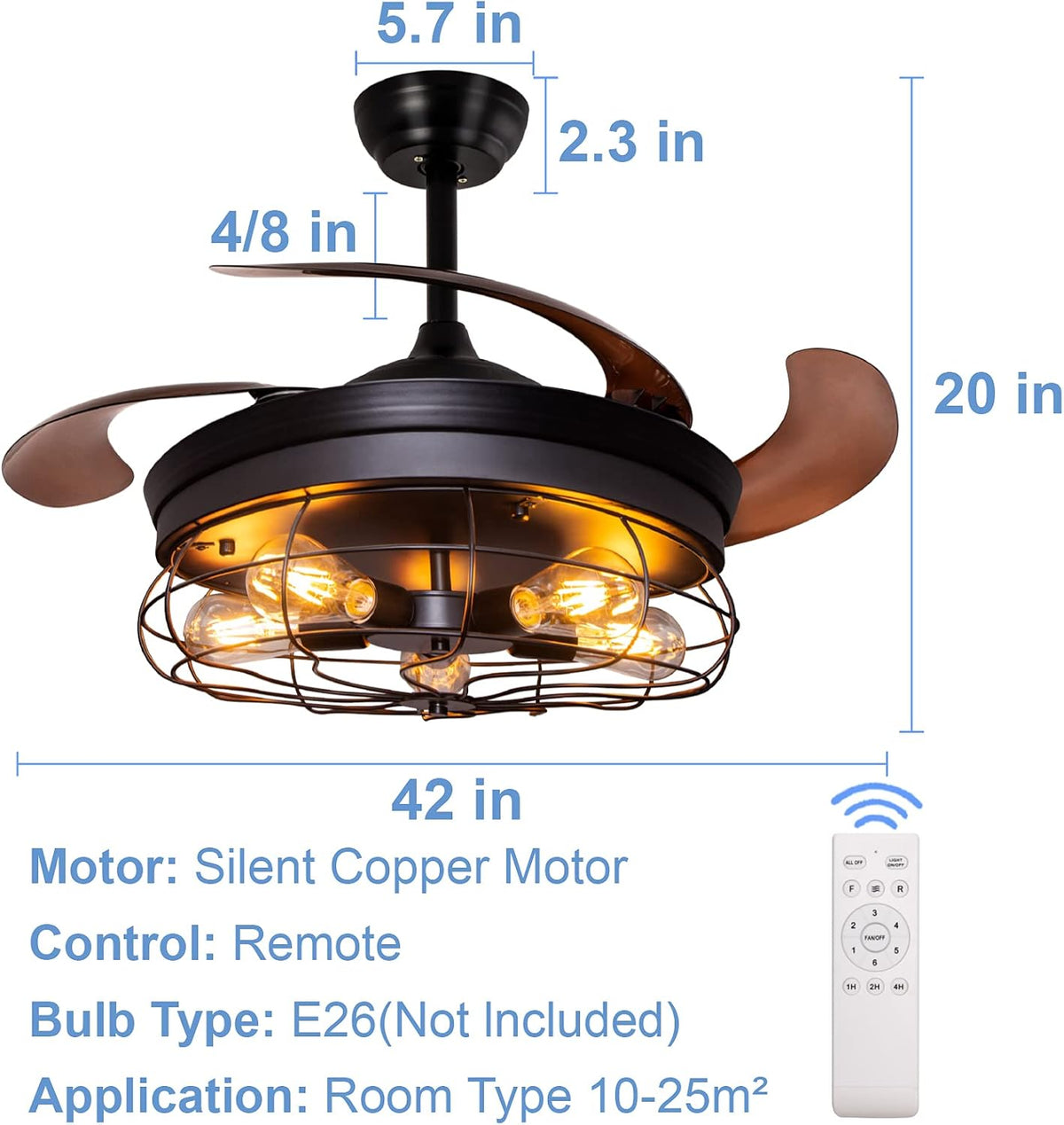 42'' Black Caged Ceiling Fan with Lights P740