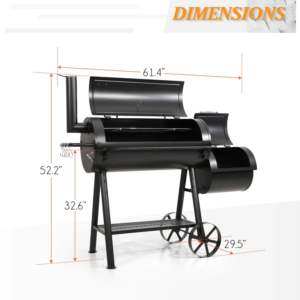 Charcoal Grill with Offset Smoker 941 sq.in. Extra Large BBQ Grill Black Z7099