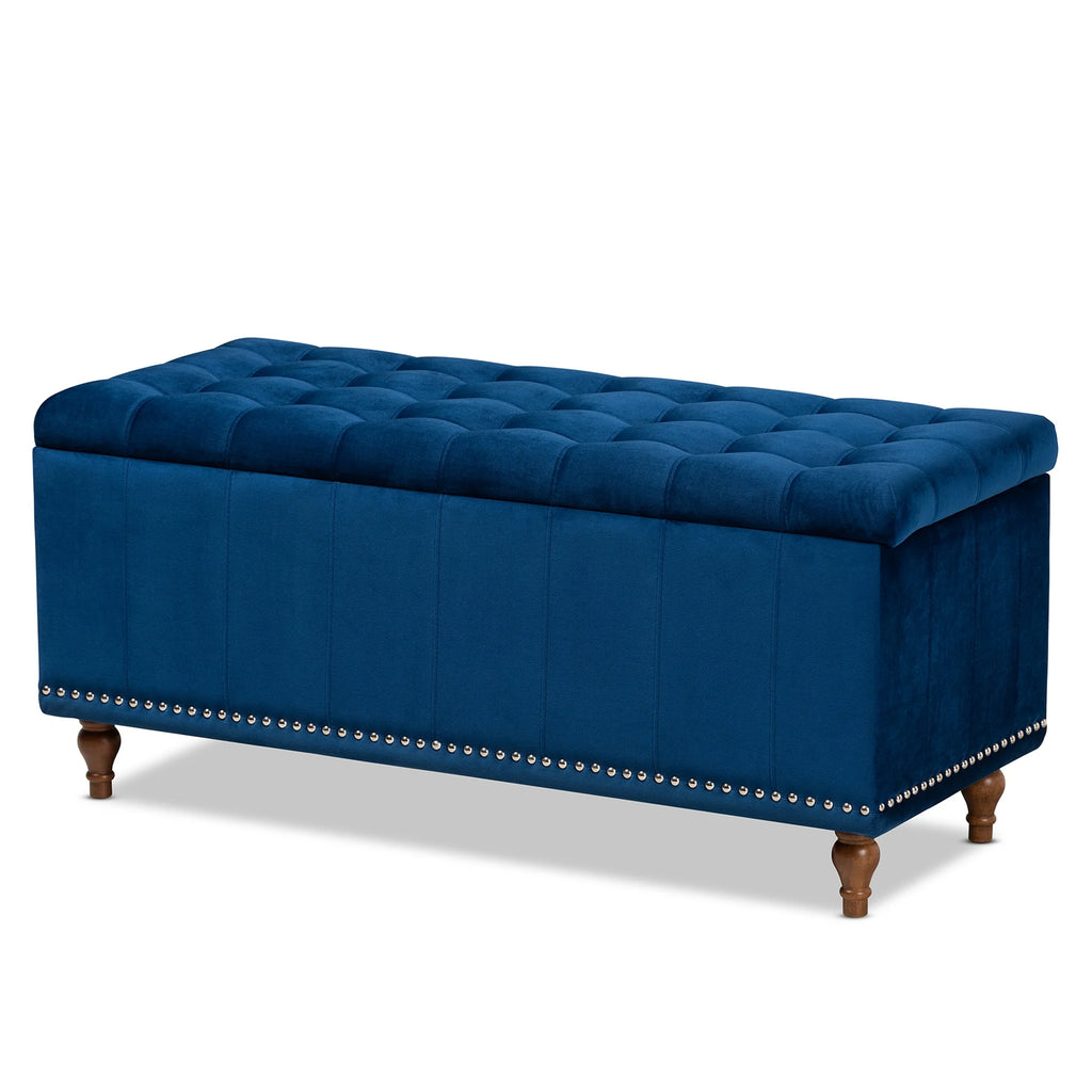 Navy Blue Velvet Button-Tufted Storage Ottoman Bench Y35639