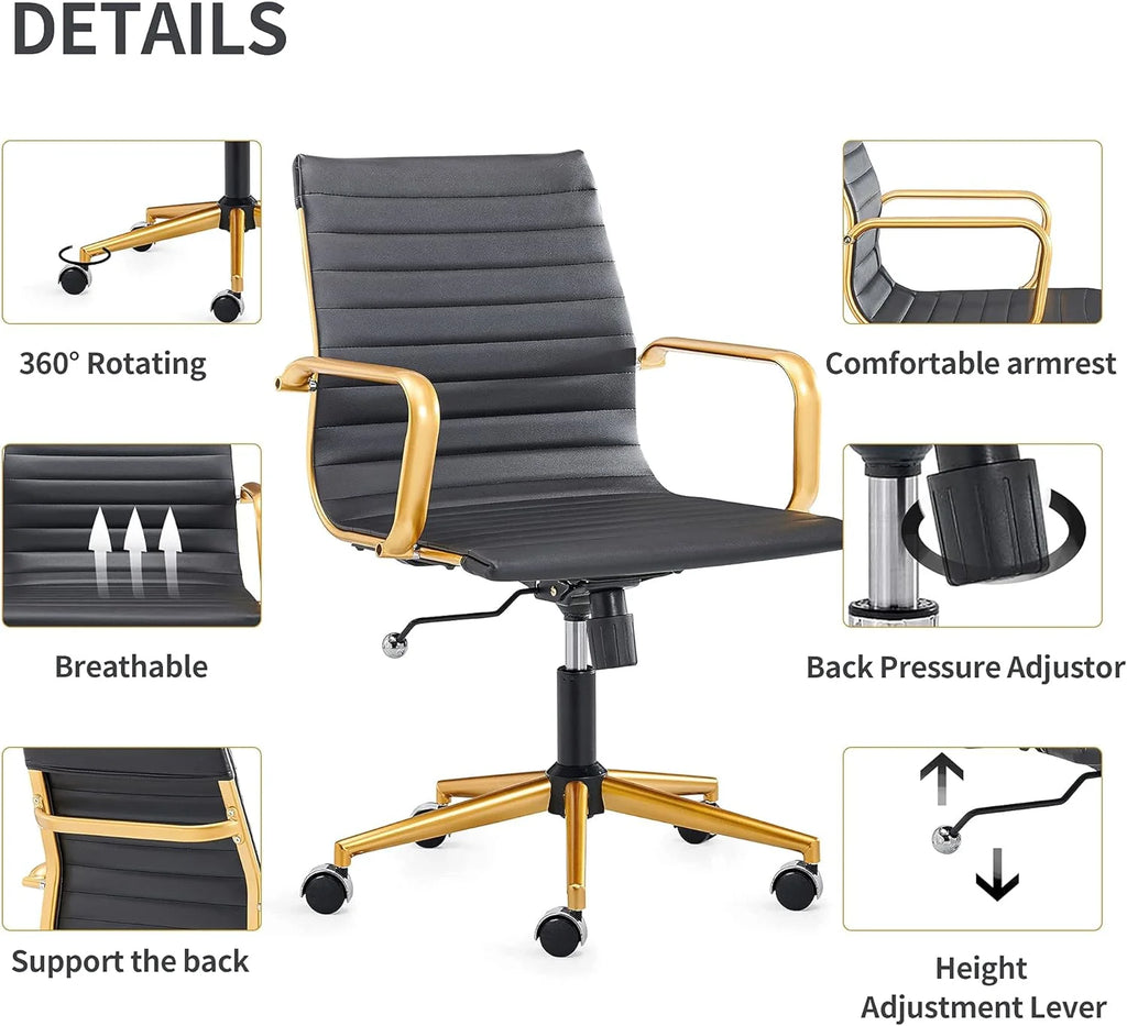 Black Ergo Office Chair with Back Support and Caster Wheels 320Lbs L636715