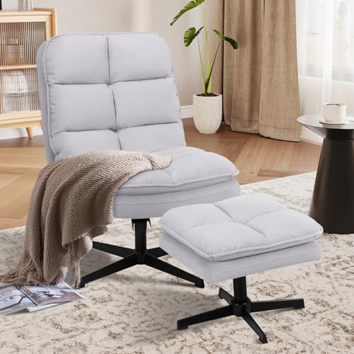Light Gray Velvet Swivel Accent Chair with Ottoman X90822