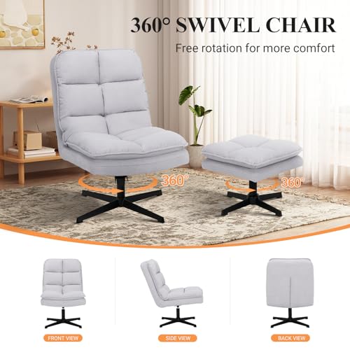 Light Gray Velvet Swivel Accent Chair with Ottoman X90822