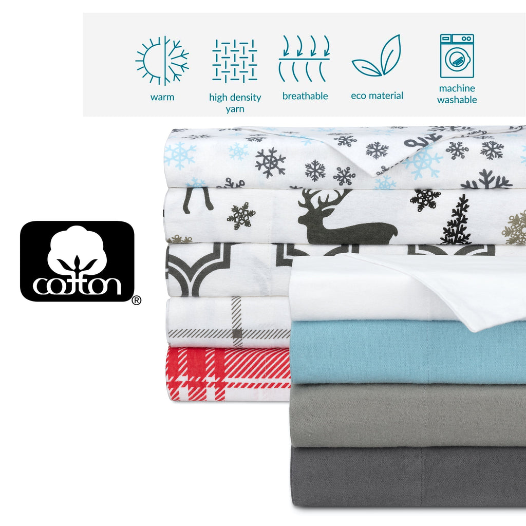 4 Piece 100% Cotton Flannel Queen Size White Bed Sheet Set M799