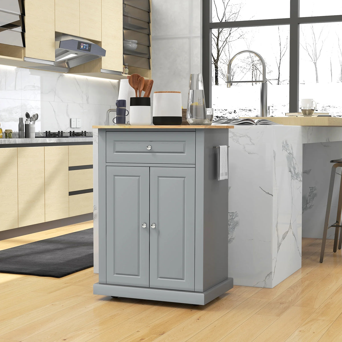 Rolling Kitchen Island Cart with Drawer and Adjustable Shelf C2054