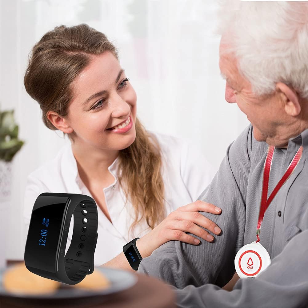 Wireless Caregiver Pager Calling System with 1 Mobile Receiver 2 Call Buttons F319093